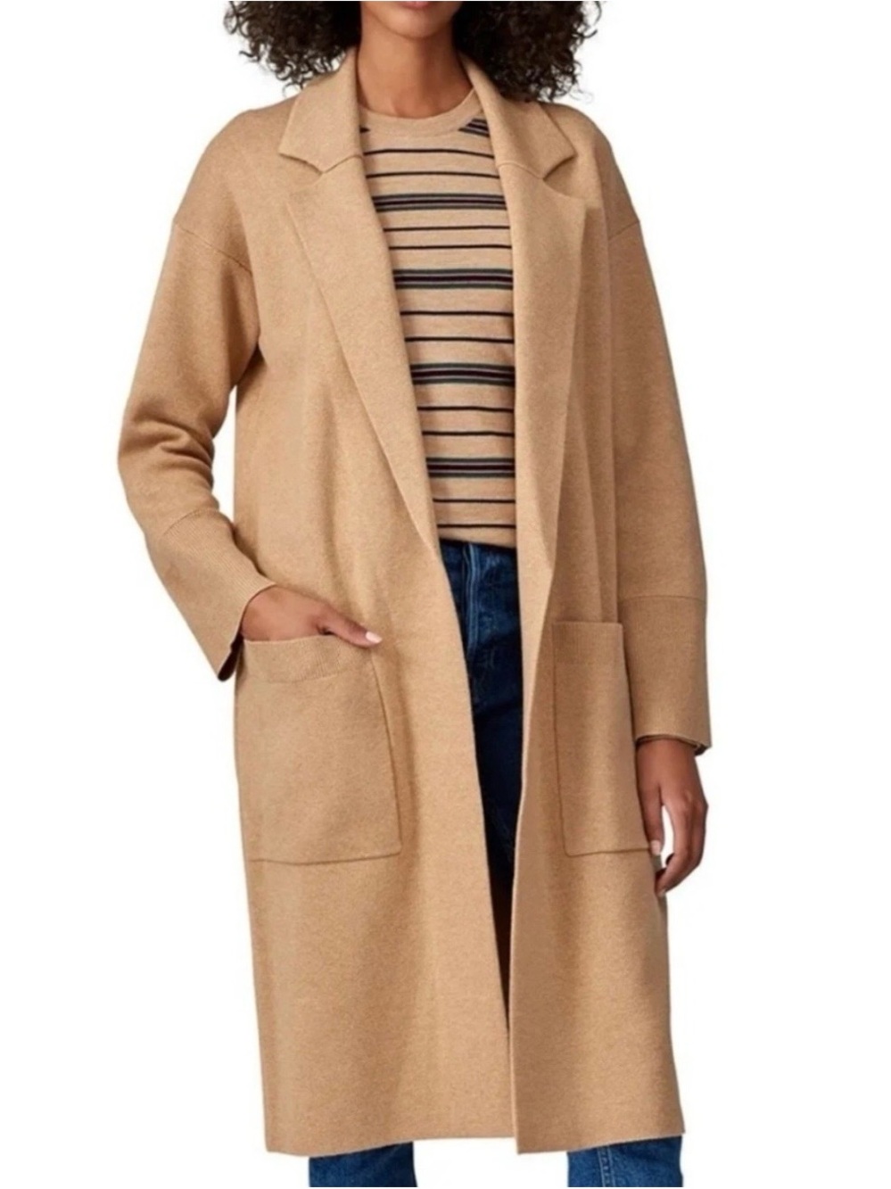 J.Crew Ella Long Open Front Sweater Blazer Cardigan Camel Brown XS